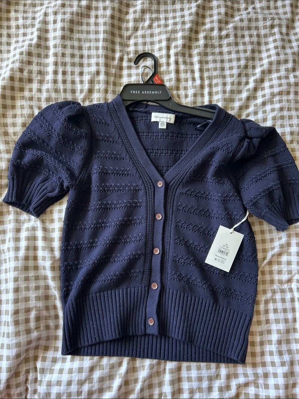 Free Assembly Navy Short-Sleeve V-Neck Button Cardigan
